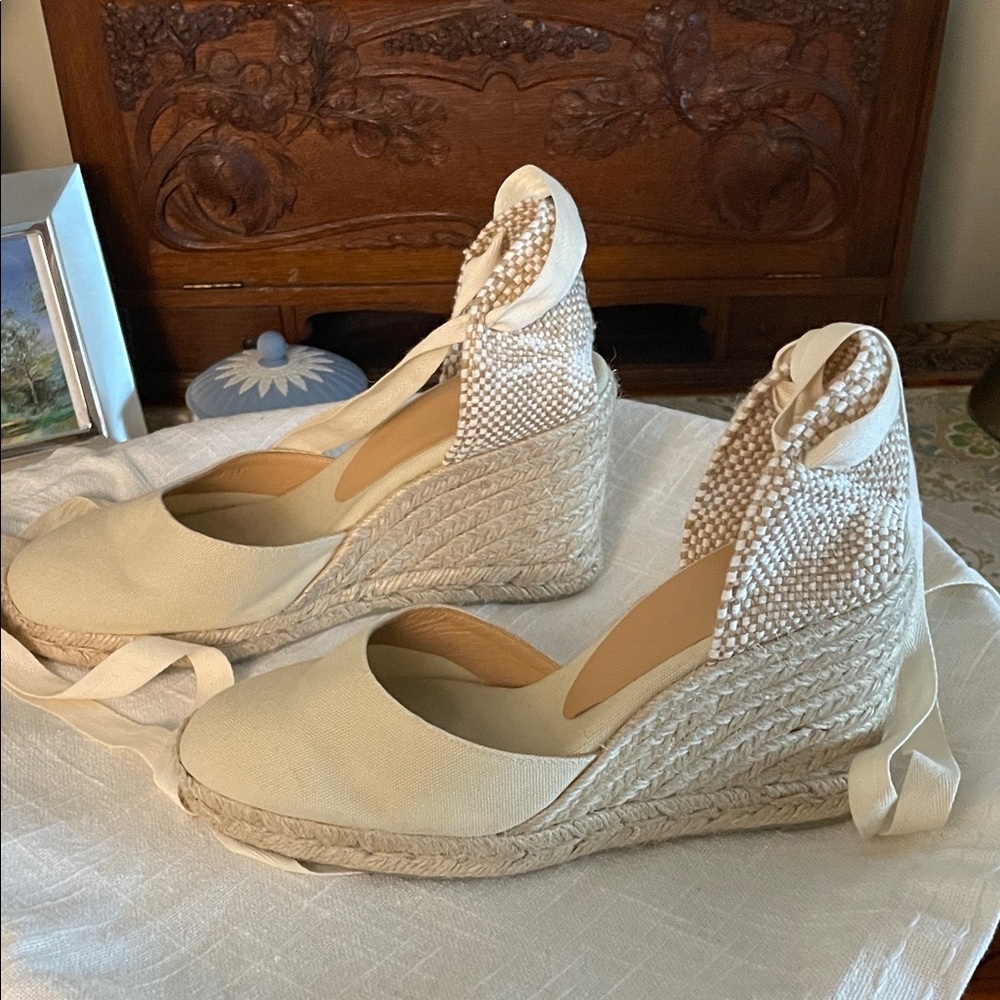 Elegant Cream Espadrille Wedge Sandals EU 38 US 7.5 - Picture 8 of 15